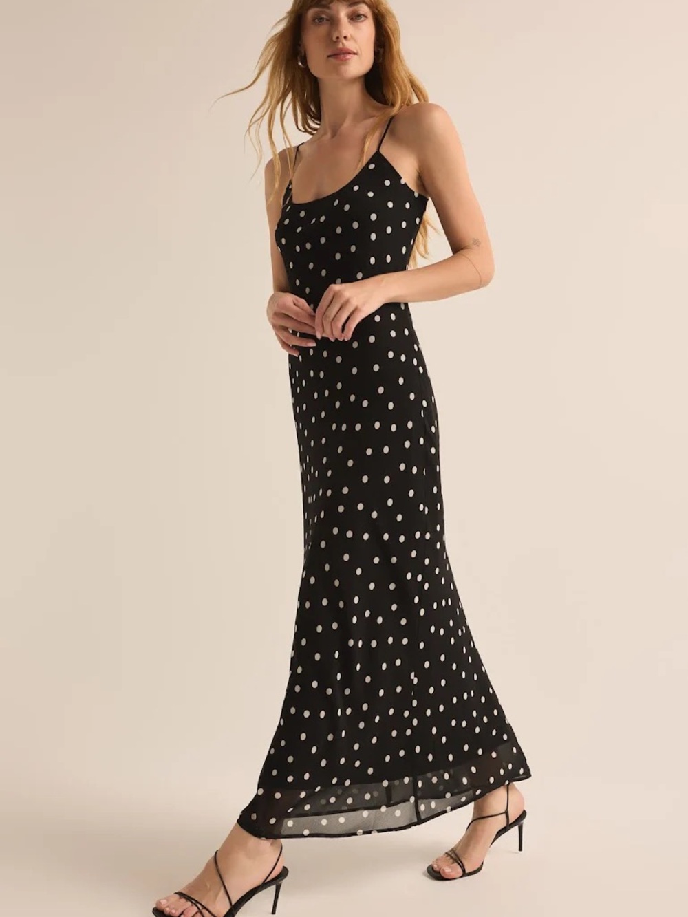 NWT Z Supply Cecily Polka Dot Slip Dress in Black Size Large